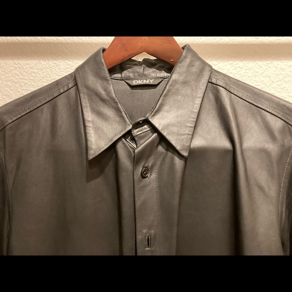 DKNY Black Lambskin Leather Shirt